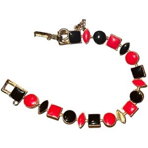 Vintage Geometric Art Deco Red/Black/Gold Bracelet